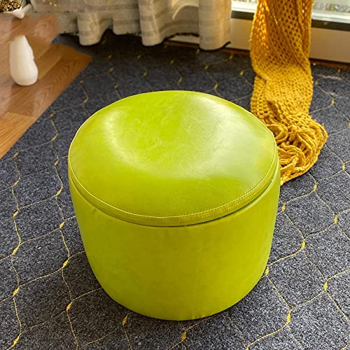 LMHAUSS Grüner runder Ottoman-Fußhocker mit Stauraum aus geöltem Wachsleder für Wohnzimmer und Schlafzimmer, 40 x 33 cm Vigorous von LMHAUSS