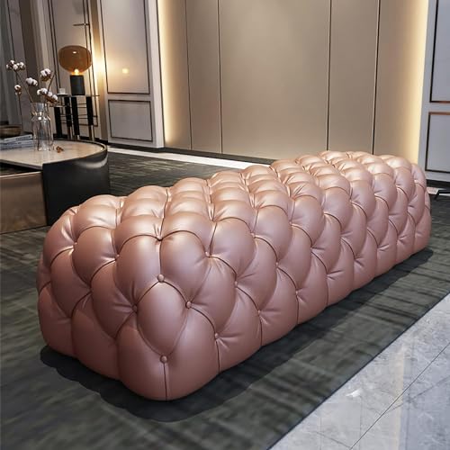 LMHAUSS Luxuriöser Ottoman-Hocker aus weißem Leder mit Knöpfen, Bequeme rechteckige Fußstütze für den Eingangsbereich im Wohnzimmer, Schlafzimmer, 100 x 45 x 42 cm Vigorous von LMHAUSS