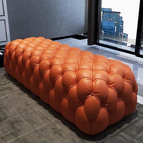 LMHAUSS Luxuriöser Ottoman-Hocker aus weißem Leder mit Knöpfen, Bequeme rechteckige Fußstützenbank für Wohnzimmer, Schlafzimmer, Eingangsbereich, 100 x 45 x 42 cm (39 x 18 x 17 Zoll) Vigorous von LMHAUSS