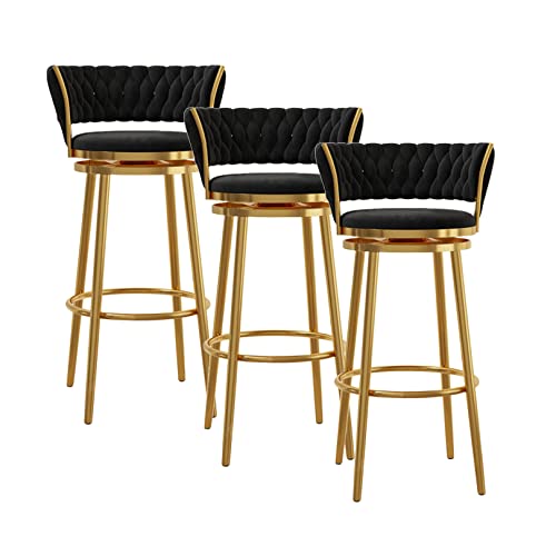 LMHAUSS Moderne, um 360° drehbare Barhocker mit Thekenhöhe und goldenem Metallgestell in Chrom, 3er-Set, schwarz gepolsterte Stühle für Küche und Esszimmer, 25,6 Zoll Vigorous von LMHAUSS