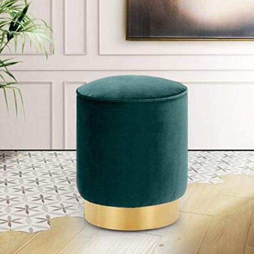 LMHAUSS Nordic Round Fabric Footstool Ottoman Pouffe Metal Seat Bottom Living Room Bedroom Porch Shoe Changing Stools Green Color Vigorous von LMHAUSS