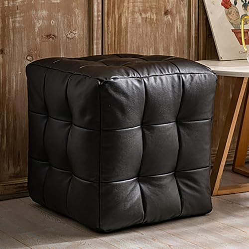 LMHAUSS Ottoman-Hocker aus Leder, Fußstütze für Wohnzimmer, Schlafzimmer, Eingangsbereich, Flur, einfarbig, Würfeldesign (schwarz) Vigorous von LMHAUSS