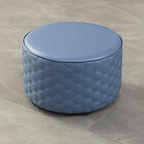 LMHAUSS Runder Ottoman-Fußhocker aus Leder für Wohnzimmer, Küche, Schlafzimmer, Blau, 32 x 30 cm Vigorous von LMHAUSS