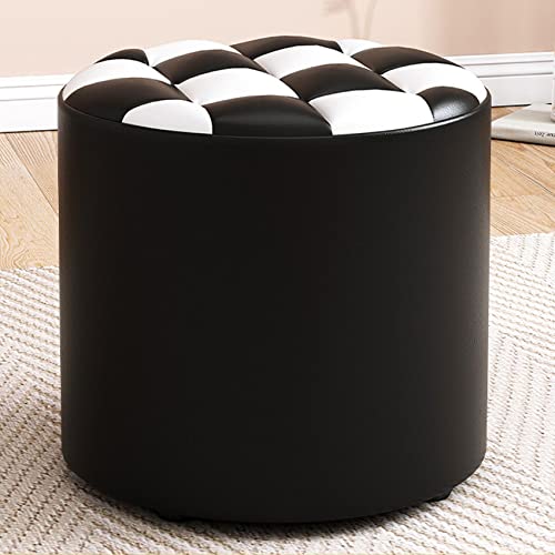 LMHAUSS Runder Ottoman-Fußhocker aus Leder für Wohnzimmer und Schlafzimmer, Schwarz und Weiß, 31 x 28 cm Vigorous von LMHAUSS