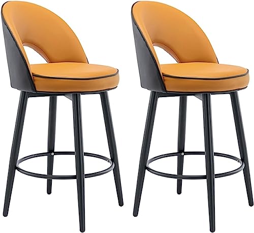 LMHAUSS Set mit 2 drehbaren Barhockern mit Rückenlehne, Thekenhöhe, Schwarze Metallbeinstühle, Sitze aus Nappaleder, für Bars, Frühstückslounge, Pubs, 62 cm (grau/orange) Vigorous von LMHAUSS