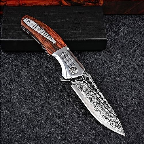 LMTYJZRY Klappmesser Einhandmesser Camping Hunting Folding Knife VG10 Damascus Knives Pocket Survival Outdoor Messer Damaszener-Muster von LMTYJZRY