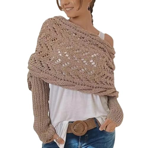 LMTYJZRY Multifunktionaler Schal mit Ärmeln für Damen, Gestrickter Schal Sweater Wrap mit Ärmeln, Schultertücher für Damen, Schal mit Ärmeln，Boho Pashmina Schal(Khaki) von LMTYJZRY