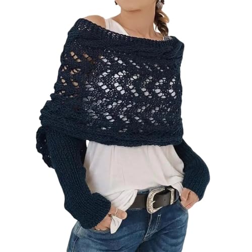 LMTYJZRY Multifunktionaler Schal mit Ärmeln für Damen, Gestrickter Schal Sweater Wrap mit Ärmeln, Schultertücher für Damen, Schal mit Ärmeln，Boho Pashmina Schal(Navy Blue) von LMTYJZRY