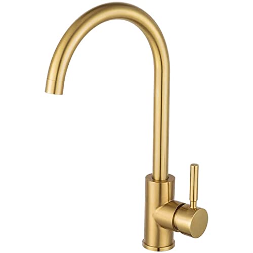 LMTYJZRY Waschbeckenarmatur Spülbecken-Mischbatterie aus Edelstahl, Gold, Küchenarmatur, gebürstetes Gold, Waschbecken, Mischbatterie for heißes und kaltes Wasser(A) von LMTYJZRY