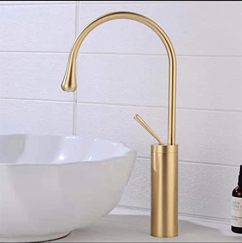 LMTYJZRY Wasserhahn Wasserhahn Bad Badezimmer-Waschtischarmaturen, heißes und kaltes Waschbecken, Wasserhahn, Waschbeckenhahn, drehbarer Wassertropfenhahn(Gold,High) von LMTYJZRY