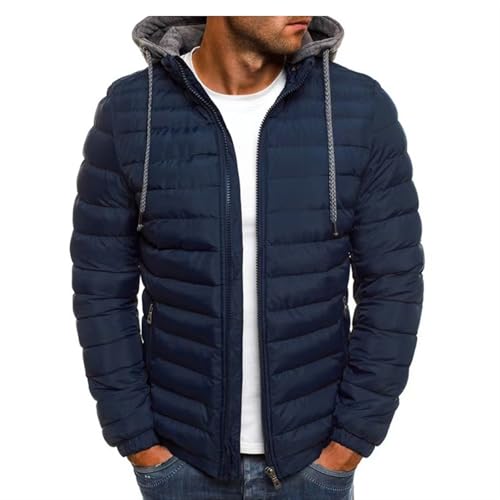 LMTYJZRY Winterjacke Herren Daunenjacke mit Kapuze Warm Jacke Leichte Steppjacke Winter Herren-Jacken Bequeme Kapuzenjacke Casual Outdoorjacke Bequeme Casual Puffer Jacket(Grey Navy Blue,XXL) von LMTYJZRY