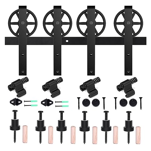 LNHHG Beschlagsatz für Schiebetüren im Scheunenstil Beschläge-Set for Scheunentore, strapazierfähig, leichtgängig und leise, passend for Doppeltürpaneele, großes Rad, J-Rollen, schw von LNHHG