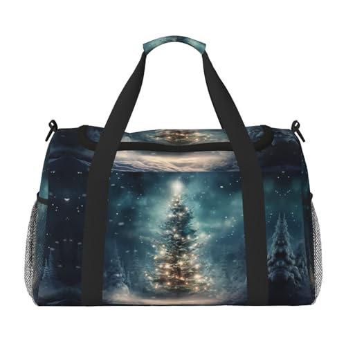 Handgepäck für Damen und Herren, Motiv: Weihnachtsbaum, Schnee, Schultertasche, Wochenendtasche, Crossbody-Tasche für Yoga, Reisen, ein Muss, Schwarz, Einheitsgröße von LNNIUK