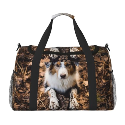 Handgepäck mit Hundeknochen und Pfotenabdrücken, für Damen und Herren, Schultertasche, Wochenendtasche, Crossbody-Tasche für Yoga, Reisen, ein Muss, Schwarz, Einheitsgröße von LNNIUK