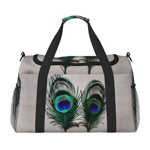 Handgepäck mit Pfauenfeder-Aufdruck, für Damen und Herren, Schultertasche, Wochenendtasche, Crossbody-Tasche für Yoga, Reisen, ein Muss, Schwarz, Einheitsgröße von LNNIUK