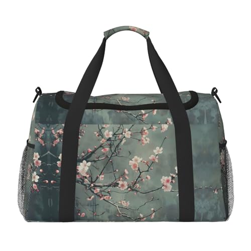 Handgepäck mit japanischem Kirschblumen-Druck, für Damen und Herren, Schultertasche, Wochenendtasche, Crossbody-Tasche für Yoga, Reisen, ein Muss, Schwarz, Einheitsgröße von LNNIUK