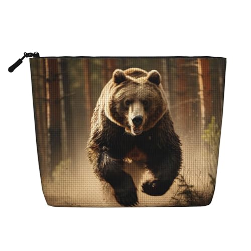 LNNIUK Bear Running3 Make-up-Taschen für Geldbörse, Reißverschluss, Kosmetiktasche, groß, Reise, Leinen, Make-up-Organizer, Schwarz, Einheitsgröße von LNNIUK