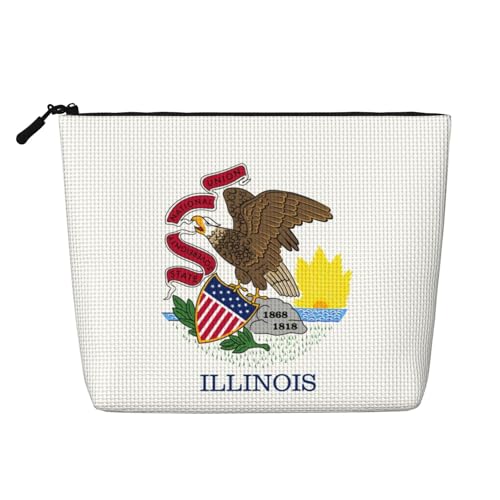 LNNIUK Illinois Make-up-Tasche mit Staatsflaggen-Druck, Geldbörse, Reißverschluss, Kosmetiktasche, groß, Reise-Make-up-Organizer aus Segeltuch, Schwarz, Einheitsgröße von LNNIUK