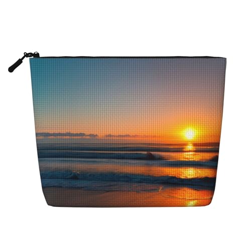 LNNIUK Kosmetiktasche mit schönem Sonnenaufgangs-Ozean-Aufdruck, für Geldbörse, Reißverschluss, Kosmetiktasche, große Reise-Make-up-Organizer, Schwarz, Einheitsgröße von LNNIUK