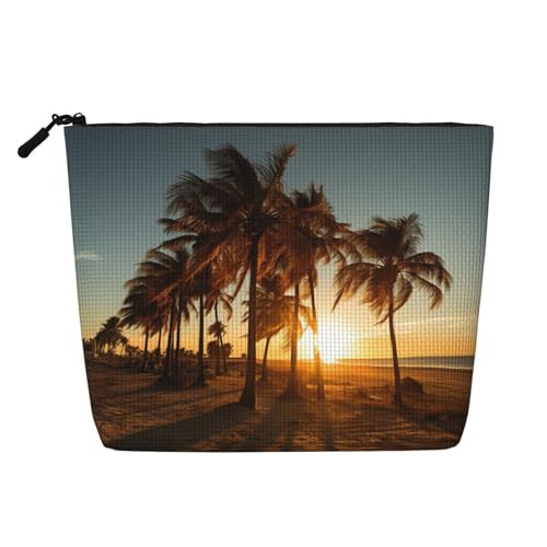 LNNIUK Make-up-Tasche mit 2 bunten Wolken und Palme, Motiv: Sonnenuntergang, mit Reißverschluss, Kosmetiktasche, aus Segeltuch, Make-up-Organizer, Schwarz, Einheitsgröße von LNNIUK