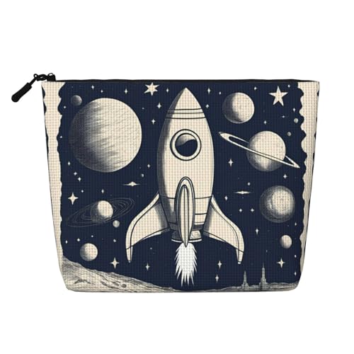 LNNIUK Make-up-Tasche mit Raketenmotiv für Geldbörse, Reißverschluss, Kosmetiktasche, groß, Reise-Organizer, Segeltuch, Schwarz, Einheitsgröße von LNNIUK