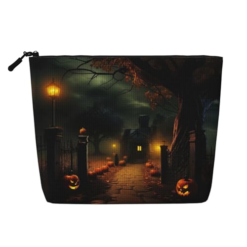 LNNIUK Make-up-Tasche mit gruseligem Halloween-Druck, für Geldbörse, Reißverschluss, Kosmetiktasche, groß, Reise-Make-up-Organizer aus Segeltuch, Schwarz, Einheitsgröße von LNNIUK