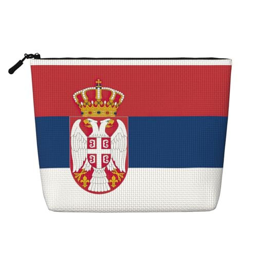 LNNIUK Make-up-Tasche mit serbischem Aufdruck "Flagge von Serbien" für Geldbörse, Reißverschluss, Kosmetiktasche, groß, Reise-Make-up-Organizer aus Segeltuch, Schwarz, Einheitsgröße von LNNIUK