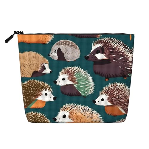 LNNIUK Make-up-Tasche mit vielen Igel-Aufdruck, für Geldbörse, Reißverschluss, Kosmetiktasche, große Reise-Make-up-Organizer, Schwarz, Einheitsgröße von LNNIUK