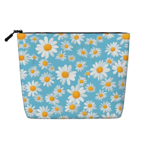 LNNIUK Make-up-Tasche mit weißem Gänseblümchen auf hellblauem Hintergrund, für Geldbörse, Reißverschluss, Kosmetiktasche, große Reise-Make-up-Organizer, Schwarz, Einheitsgröße von LNNIUK