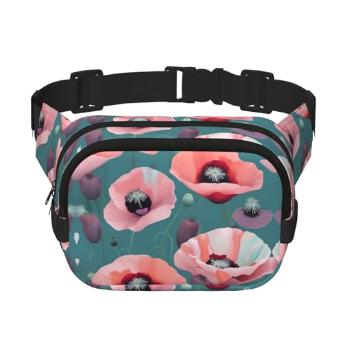 Modische Hüfttasche mit Mohnblumen-Aufdruck, Umhängetasche, Bauchtasche für Damen, Crossbody-Tasche für Reisen, Laufen, Schwarz, Einheitsgröße von LNNIUK