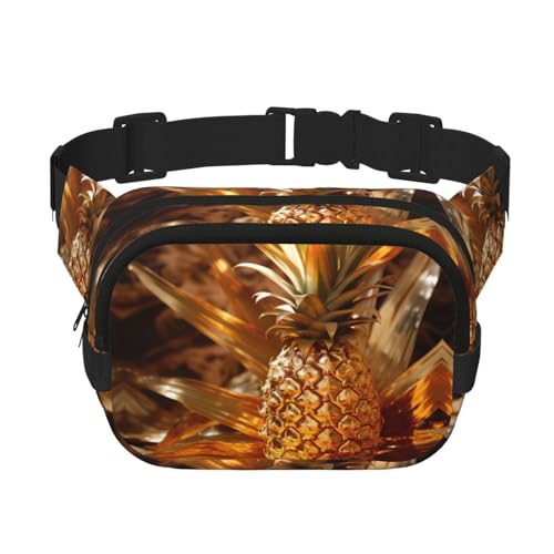 Modische Hüfttasche mit goldenem Ananas-Druck, Crossbody-Gürteltasche für Damen, Crossbody-Tasche für Reisen, Laufen, Schwarz, Einheitsgröße von LNNIUK