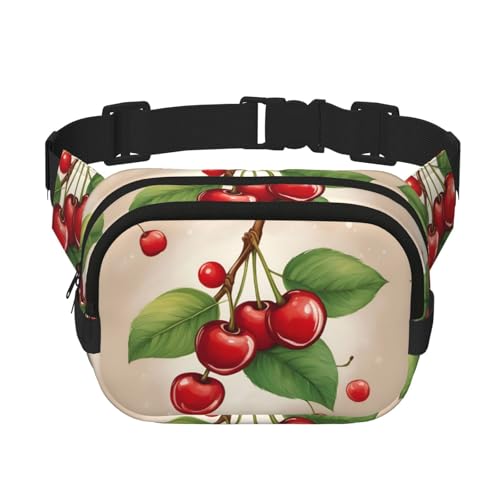 Schöne süße rote Kirsche 1 Druck Fashion Waist Packs Crossbody Gürteltasche für Damen Crossbody für Reisen Laufen, Schwarz, Einheitsgröße von LNNIUK