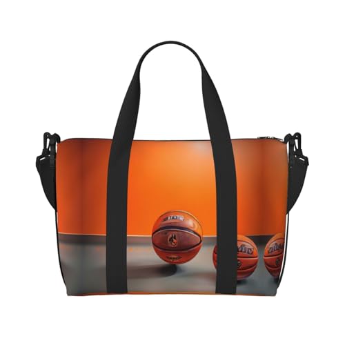 Sporttasche für Damen, Basketball, orangefarbener Druck, Reisetasche, Tragetasche für persönliche Gegenstände, Schwarz, Einheitsgröße von LNNIUK