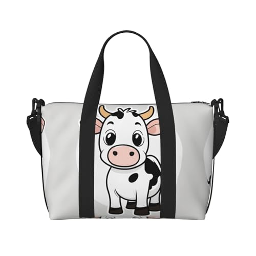 Sporttasche mit Cartoon-Milchkuh-Druck, für Damen, Wochenendtasche, Reisetasche, Tragetasche für persönliche Gegenstände, Schwarz, Einheitsgröße von LNNIUK