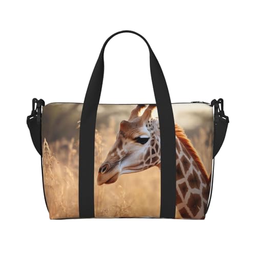 Sporttasche mit Tier-Giraffen-Aufdruck 3 für Damen, Handgepäck, Wochenendtasche, Reisetasche für persönliche Gegenstände, Schwarz, Einheitsgröße von LNNIUK