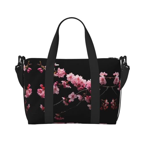 Sporttasche mit japanischem Kirschblumen-Aufdruck, für Damen, Wochenendtasche, Reisetasche, persönliche Gegenstände, Schwarz, Einheitsgröße, Schwarz , Einheitsgröße von LNNIUK