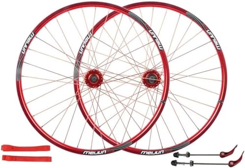 26-Zoll-Fahrrad-Radsatz, Doppelfelge aus Leichtmetall Q/R MTB 7-10-Gang-Kassettenschwungrad Scheibenbremsen Fahrrad-Radsatz 32H(Red_26inch) von LNVBGHR