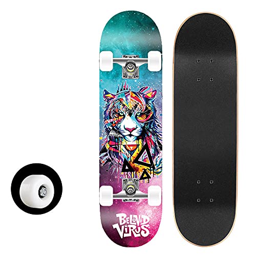 Skateboard Bunte Tiger Skateboard Kinder ab 8 Jahre 80x20cm 7-Lagigem Ahornholz Longboard Double Kick Komplett für Anfänger Jungen Mädchen Erwachsene Profi Penny Board Skateboard Bunte Tiger Skateboard Kinder ab 8 Jahre 80x20cm 7-Lagigem Ahornholz Longboard Double Kick Komplett für Anfänger Jungen Mädchen Erwachsene Profi Penny Board von LNXSESN
