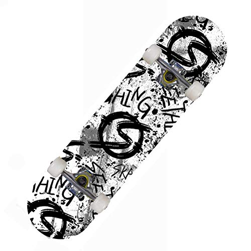 Skateboard Schwarz-Weiß-Graffiti Skateboard Kinder ab 8 Jahre 80x20cm 7-Lagigem Ahornholz Longboard Double Kick Komplett für Anfänger Jungen Mädchen Erwachsene Profi Penny Board Skateboard Schwarz-Weiß-Graffiti Skateboard Kinder ab 8 Jahre 80x20cm 7-Lagigem Ahornholz Longboard Double Kick Komplett für Anfänger Jungen Mädchen Erwachsene Profi Penny Board von LNXSESN