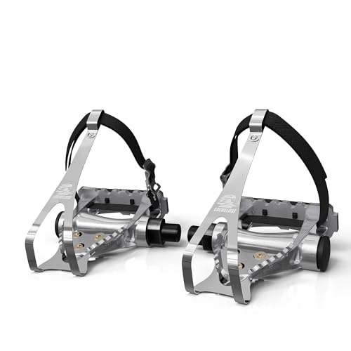 LOEVELOSI Fahrrad Pedale SpeedPro Schlaufen Pedalhaken Retro Rennrad-Pedale Silber Aluminium mit Nylon-Riemen Heimtrainer Pedal-Haken für Rennrad LOEVELOSI Fahrrad Pedale SpeedPro Schlaufen Pedalhaken Retro Rennrad-Pedale Silber Aluminium mit Nylon-Riemen Heimtrainer Pedal-Haken für Rennrad von LOEVELOSI