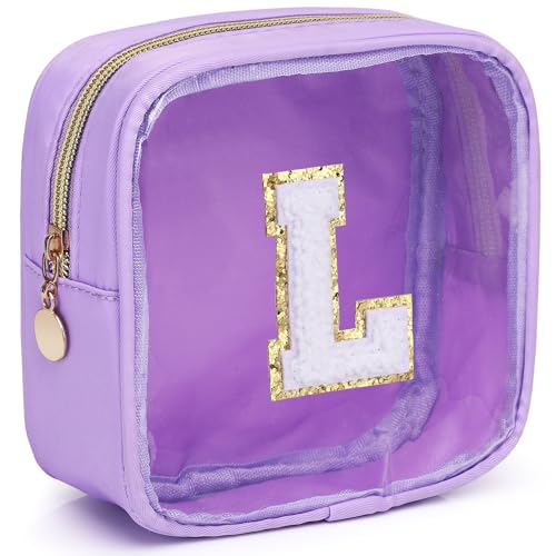 LOFOWN Initial Transparente Make-up-Tasche, kleine Kosmetiktasche, Reise-Kulturbeutel, transparenter Reißverschluss, Geldbörse, Organizer-Taschen für Damen, Violett, L, Initial transparente von LOFOWN