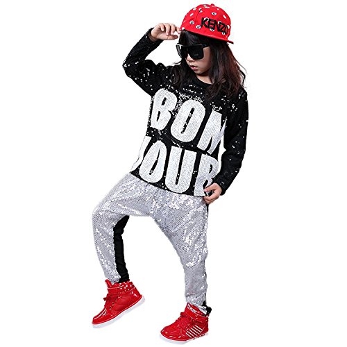 LOLANTA Mädchen Jungen Pailletten Hip Hop Dance Kostüme Ballsaal Modern Jazz Kleidung Top Hose, Silber, 11-12 Jahre, 160 LOLANTA Mädchen Jungen Pailletten Hip Hop Dance Kostüme Ballsaal Modern Jazz Kleidung Top Hose, Silber, 11-12 Jahre, 160 von LOLANTA