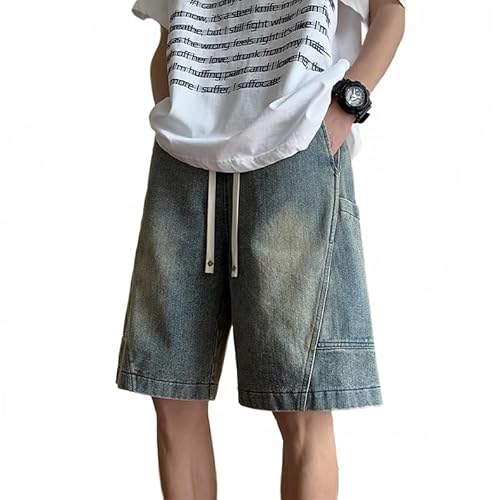 Korean Style Vintage Men's Big Pockets Shorts Summer Male Wide Leg Knee Length Short Trousers New Washed Fashion Jeans Trousers,Mud Yellow,2XL von LOMATO