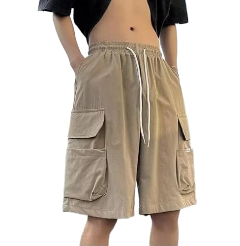 LOMATO Amerikanische Trendige Arbeitskleidung Für Herren, Sommer-Street-Style-Shorts Mit Großen Taschen, Lockere Gerade Zylinder-Sport-Fünf-Punkt-Hose,Füße,S von LOMATO
