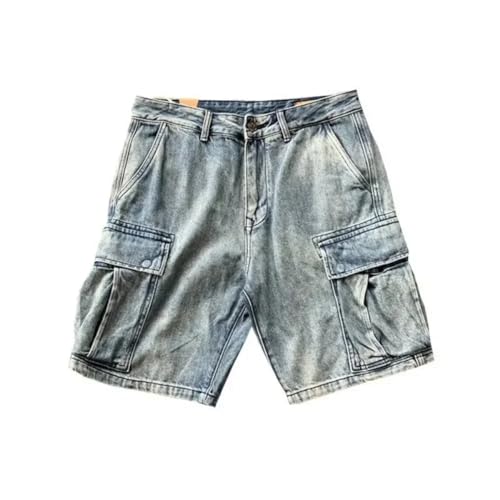 LOMATO Denim Shorts Männer Sommer Jeans Shorts Koreanische Mode Kleidung Knie Länge Streetwear Bermuda Shorts,Blau,XS von LOMATO