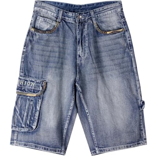 LOMATO Hip-Hop-Jeans-Shorts Mit Mehreren Taschen, Shorts Für Herren,Blau,36 von LOMATO