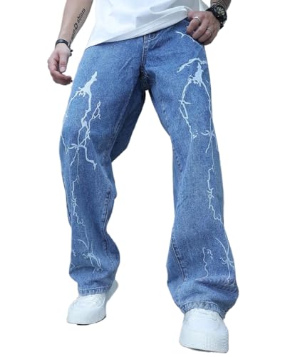 LOMATO Jeans Men Gradient Hip Hop Pants Harem Cartoon Loose Casual Ankle Banded Pants Cargo Denim Jeans for Men, Light Blue,XL von LOMATO