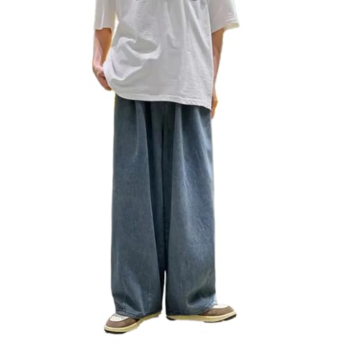 LOMATO Men Pure Color Cargo Jeans Wide Leg Pants Trousers Men Hip Hop Streetwear Oversized 90s Vintage Fashion Denim,Light Blue,2XL von LOMATO