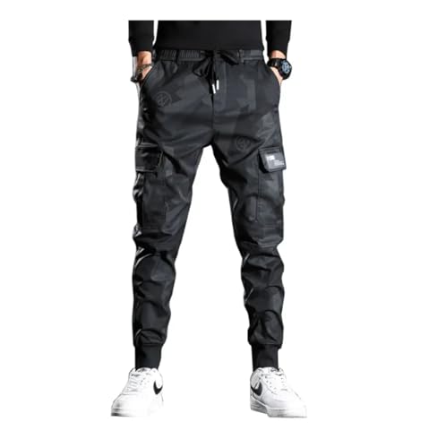 LOMATO Men's Casual Trousers Cargo Wear Sports Clothing Military Multi-Pocket Camouflage Forest Running Outdoor Stretch Corset,Black,L von LOMATO