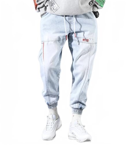 LOMATO Streetwear Hip Hop Cargo Pants Men's Jeans Cargo Pants Elastic Harun Pants Jogger Pants In Autumn and Winter,Sky Blue,2XL von LOMATO